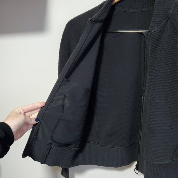 LULULEMON On Repeat Bomber Jacket Coat Ribbed Stretch Cotton Blend Black Women 6 - Picture 8 of 13